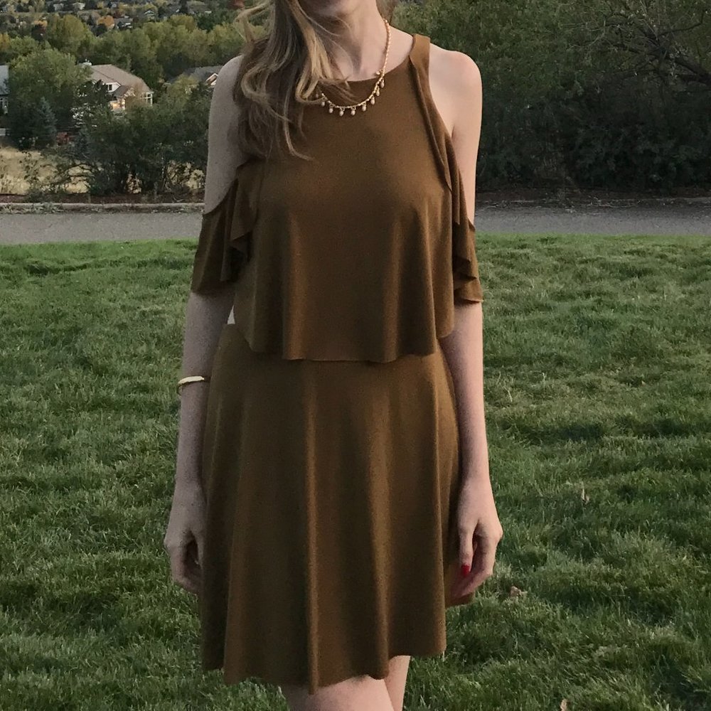 Zara B&W Collection Cold-Shoulder Cut-Out Mini Dress - Brown - Small